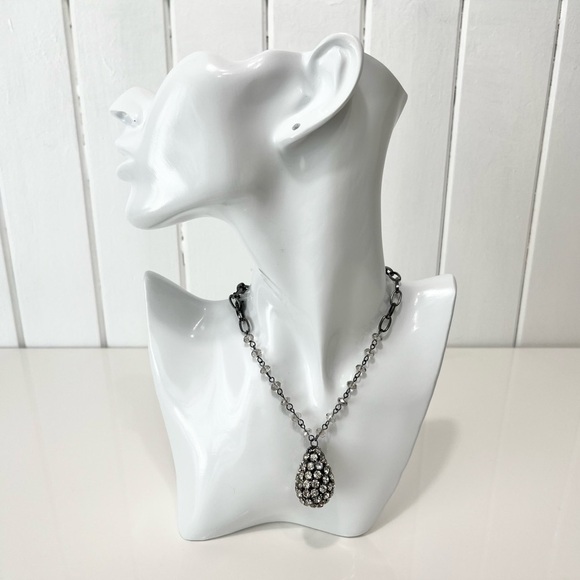 Rhinestone Pewter Teardrop Pendant Necklace - Picture 8 of 8